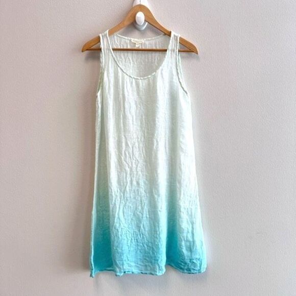 Eileen Fisher Dresses & Skirts - Eileen Fisher Woman Petite Small PS Mini Tank Dress 100% Linen Blue Ombre Sheer